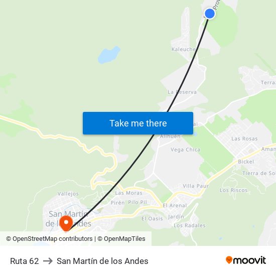 Ruta 62 to San Martín de los Andes map