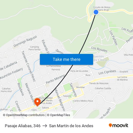 Pasaje Aliabas, 346 to San Martín de los Andes map