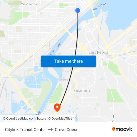 Citylink Transit Center to Creve Coeur map