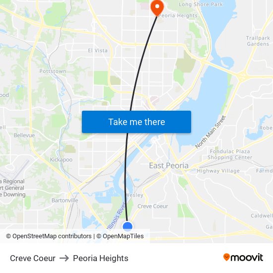 Creve Coeur to Peoria Heights map