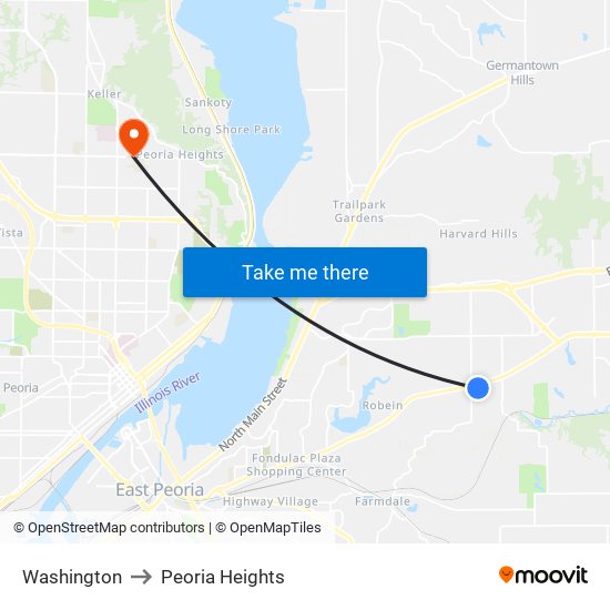 Washington to Peoria Heights map