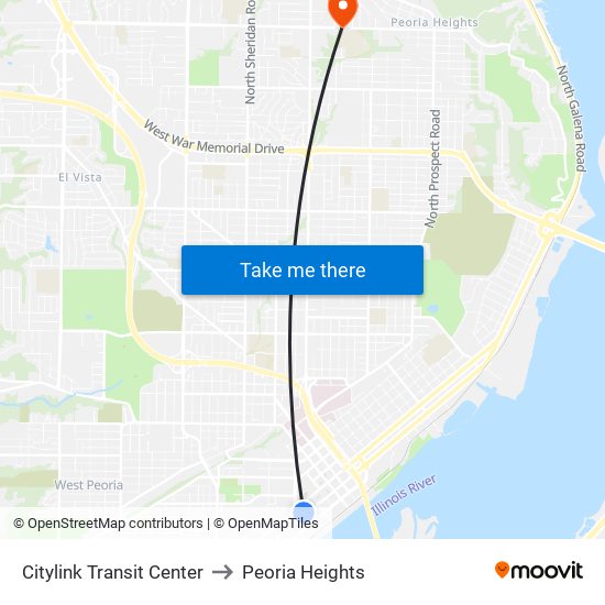 Citylink Transit Center to Peoria Heights map