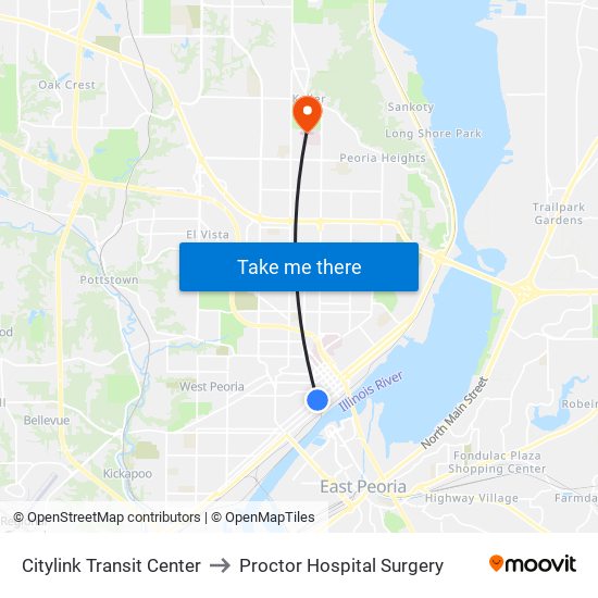 Citylink Transit Center to Proctor Hospital Surgery map