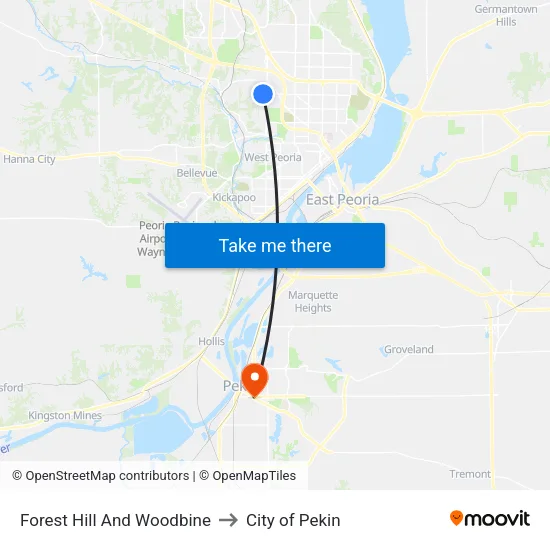 Forest Hill And Woodbine to City of Pekin map
