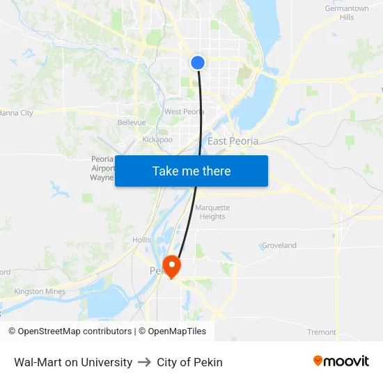 Wal-Mart on University to City of Pekin map