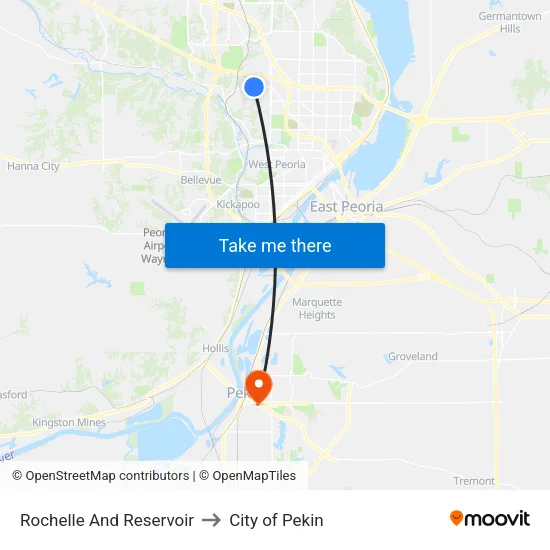 Rochelle And Reservoir to City of Pekin map