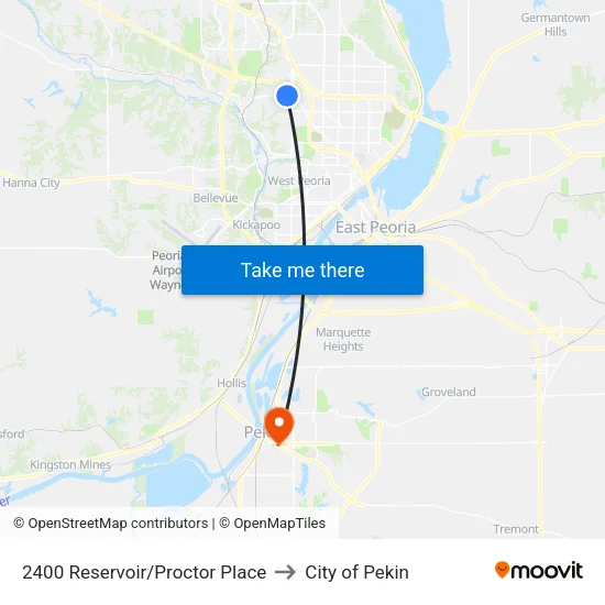 2400 Reservoir/Proctor Place to City of Pekin map