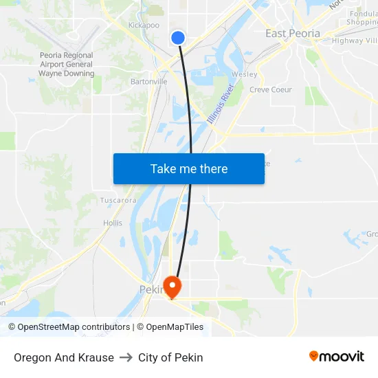 Oregon And Krause to City of Pekin map