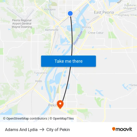 Adams And Lydia to City of Pekin map