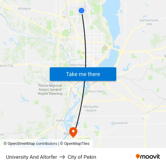 University And Altorfer to City of Pekin map