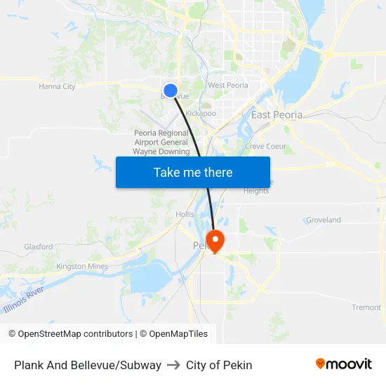Plank And Bellevue/Subway to City of Pekin map