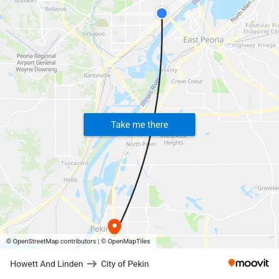 Howett And Linden to City of Pekin map