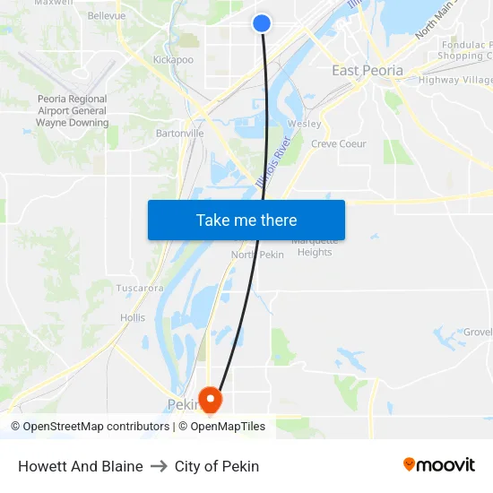 Howett And Blaine to City of Pekin map