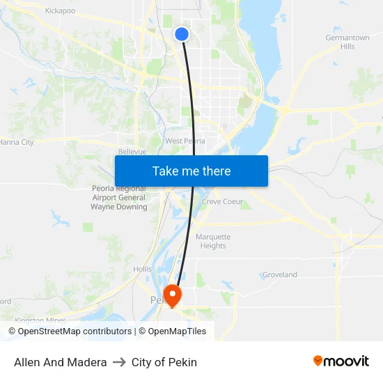 Allen And Madera to City of Pekin map