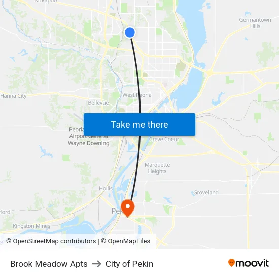 Brook Meadow Apts to City of Pekin map