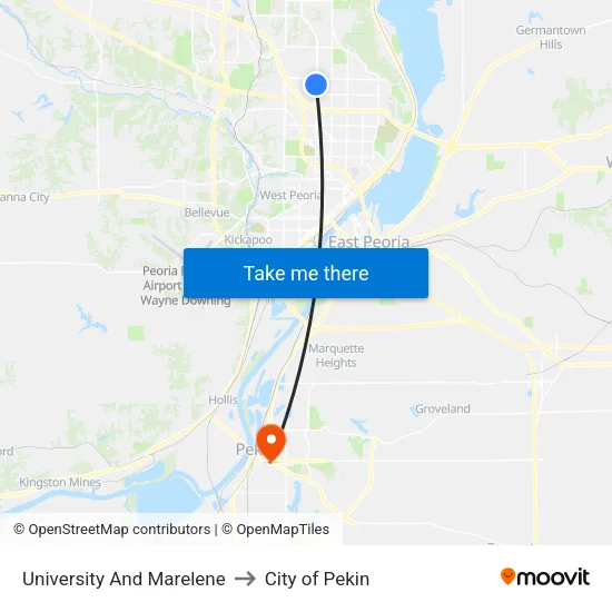 University And Marelene to City of Pekin map