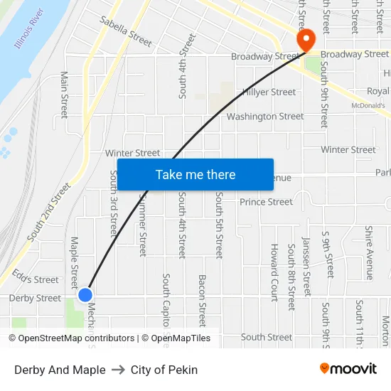 Derby And Maple to City of Pekin map