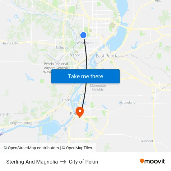 Sterling And Magnolia to City of Pekin map