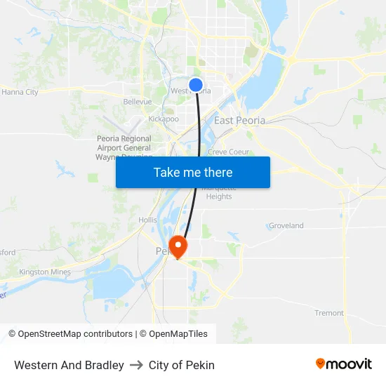 Western And Bradley to City of Pekin map