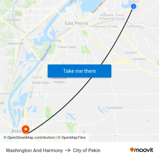 Washington And Harmony to City of Pekin map