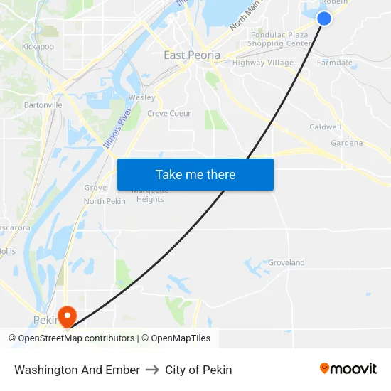 Washington And Ember to City of Pekin map