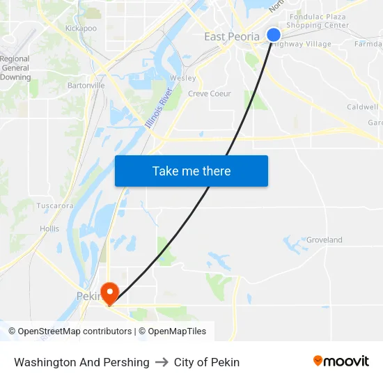 Washington And Pershing to City of Pekin map