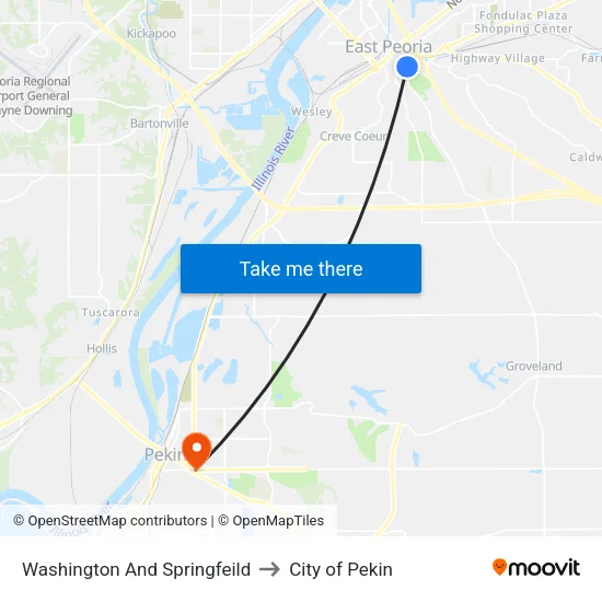 Washington And Springfeild to City of Pekin map