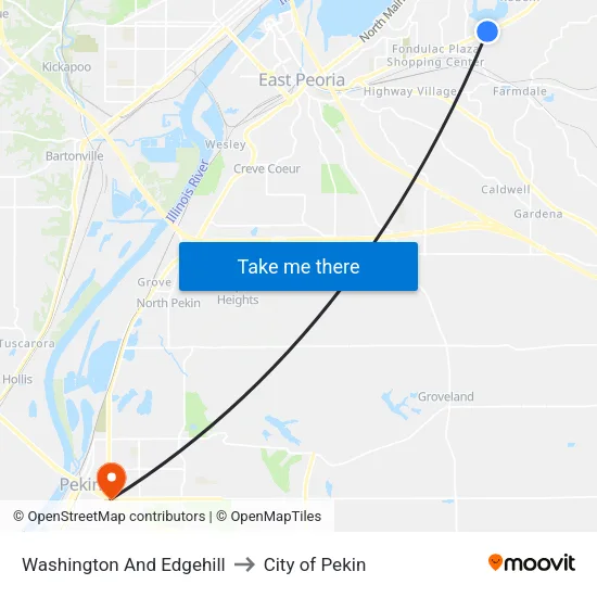 Washington And Edgehill to City of Pekin map