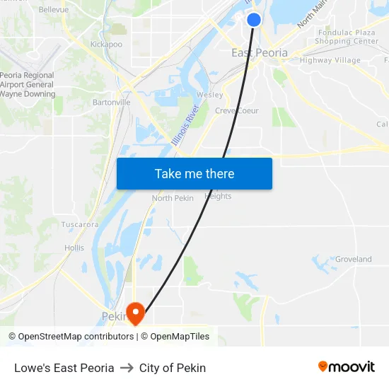 Lowe's East Peoria to City of Pekin map
