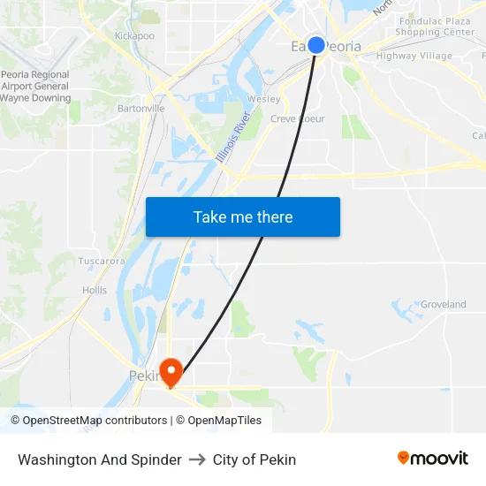 Washington And Spinder to City of Pekin map