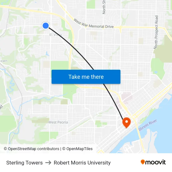 Sterling Towers to Robert Morris University map