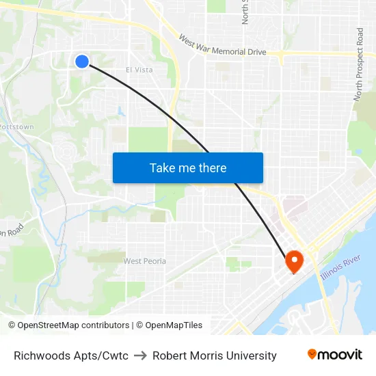 Richwoods Apts/Cwtc to Robert Morris University map
