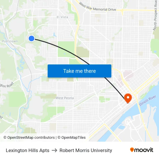 Lexington Hills Apts to Robert Morris University map
