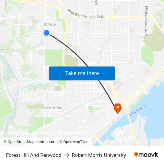 Forest Hill And Renwood to Robert Morris University map