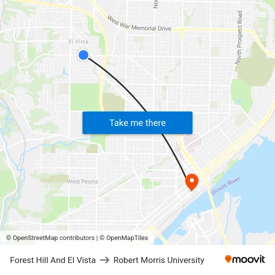 Forest Hill And El Vista to Robert Morris University map