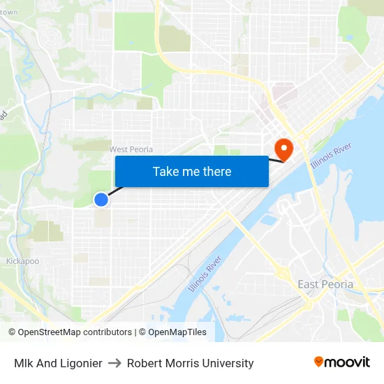 Mlk And Ligonier to Robert Morris University map