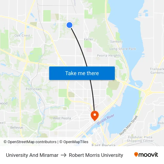 University And Miramar to Robert Morris University map