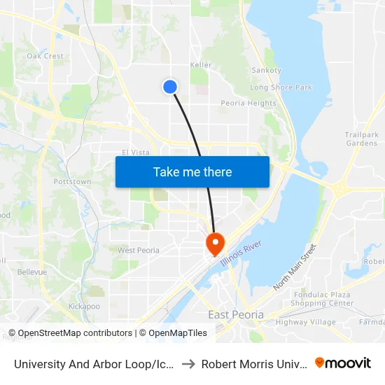 University And Arbor Loop/Icc North to Robert Morris University map
