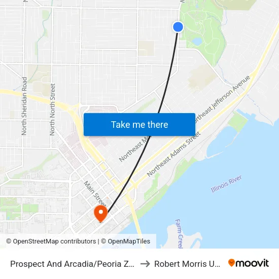 Prospect And Arcadia/Peoria Zoo/Glen Oak to Robert Morris University map