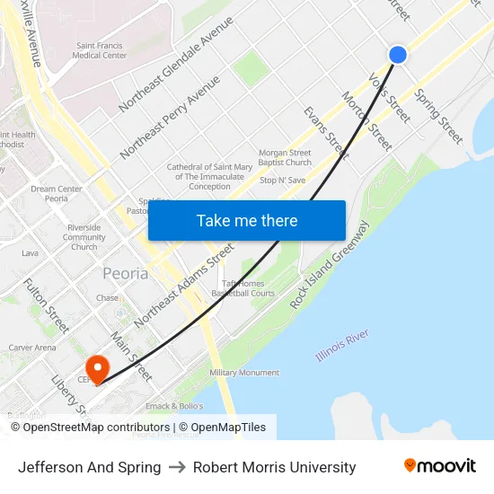 Jefferson And Spring to Robert Morris University map