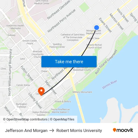 Jefferson And Morgan to Robert Morris University map