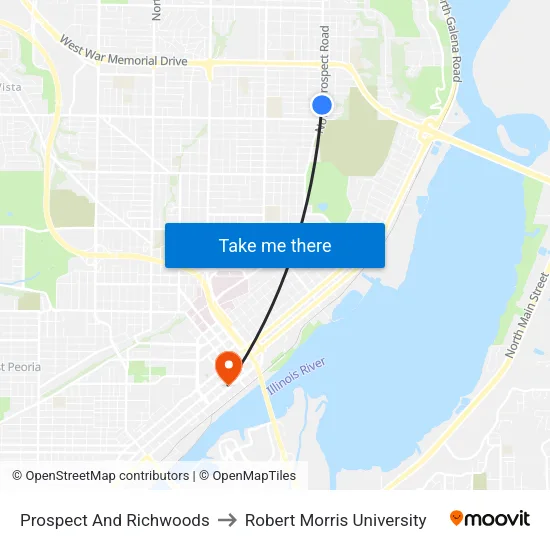 Prospect And Richwoods to Robert Morris University map