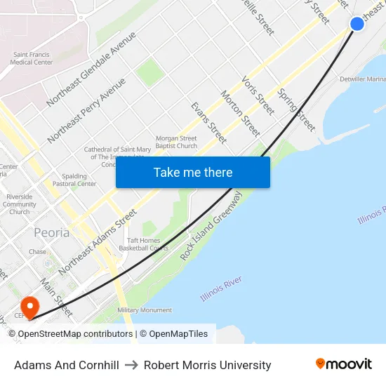 Adams And Cornhill to Robert Morris University map