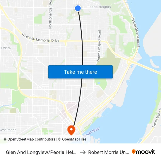 Glen And Longview/Peoria Heights Middle to Robert Morris University map