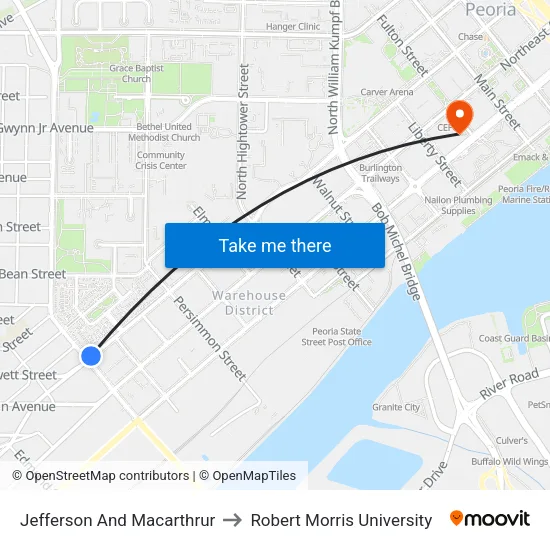 Jefferson And Macarthrur to Robert Morris University map