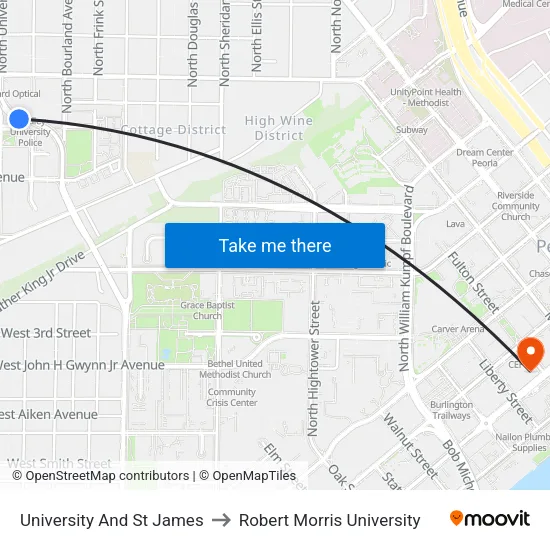 University And St James to Robert Morris University map