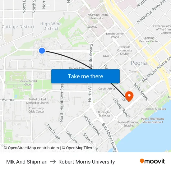 Mlk And Shipman to Robert Morris University map