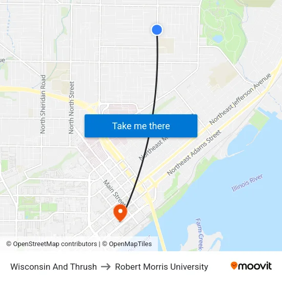 Wisconsin And Thrush to Robert Morris University map