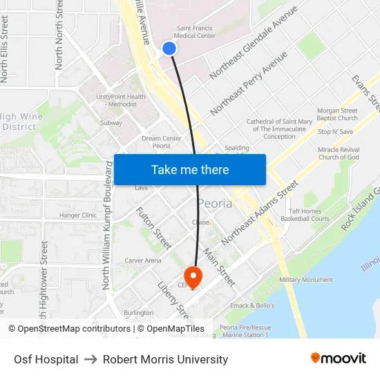 Osf Hospital to Robert Morris University map