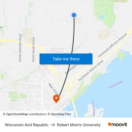 Wisconsin And Republic to Robert Morris University map